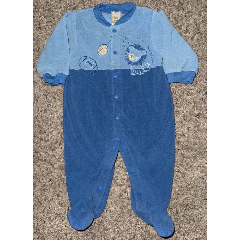 9 Month Carter's VINTAGE Bue Fleece Lion Footed Snap Up Sleeper